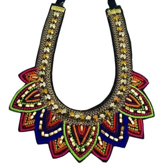 Fuschia Sunset Queen Huichol Statement Necklace - Picture 3 of 4